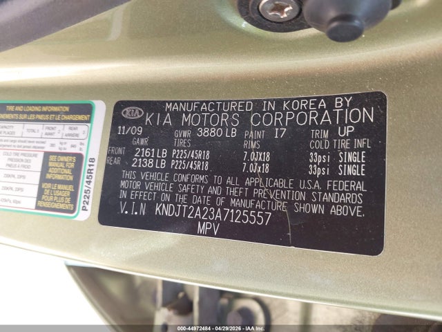 44972484 :رقم المزاد ، KNDJT2A23A7125557 vin ، 2010 Kia Soul ! مزاد بيع