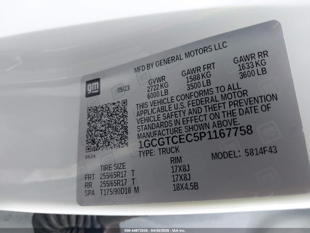 Aukcja sprzedaży 2023 Chevrolet Colorado 4wd  Short Box Lt, vin: 1GCGTCEC5P1167758, numer aukcji: 44972538