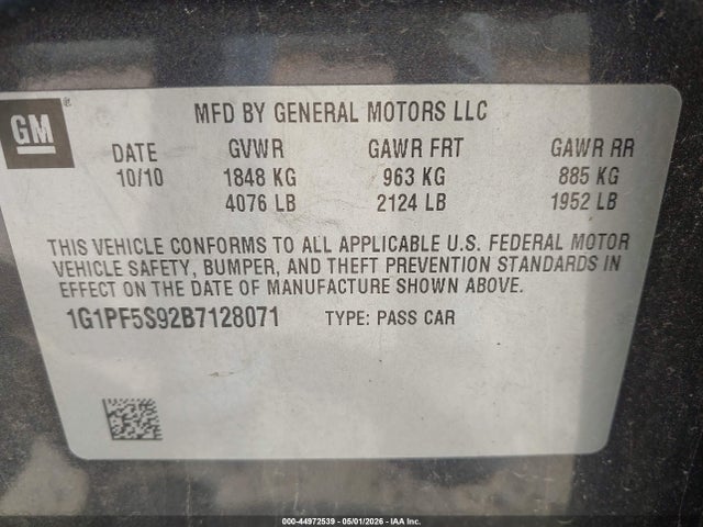Aukcja sprzedaży 2011 Chevrolet Cruze 1lt, vin: 1G1PF5S92B7128071, numer aukcji: 44972539