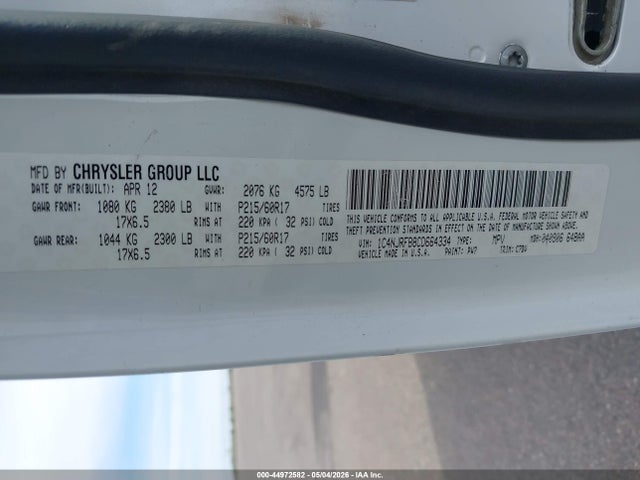 Продаж на аукціоні авто 2012 Jeep Patriot Latitude, vin: 1C4NJRFB8CD664334, номер лоту: 44972582