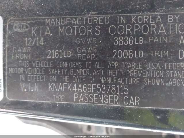 Aukcja sprzedaży 2015 Kia Forte Lx, vin: KNAFK4A69F5378115, numer aukcji: 44972587
