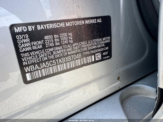 Продажа на аукционе авто 2019 Bmw 530i, vin: WBAJA5C51KBX87048, номер лота: 44972607