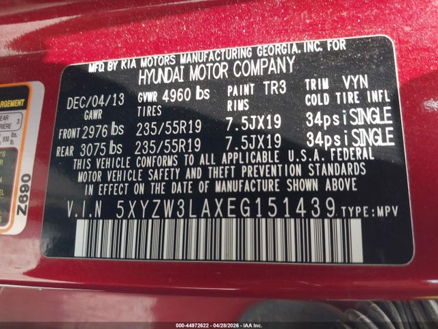 Продажа на аукционе авто 2014 Hyundai Santa Fe Sport 2.0l Turbo, vin: 5XYZW3LAXEG151439, номер лота: 44972622