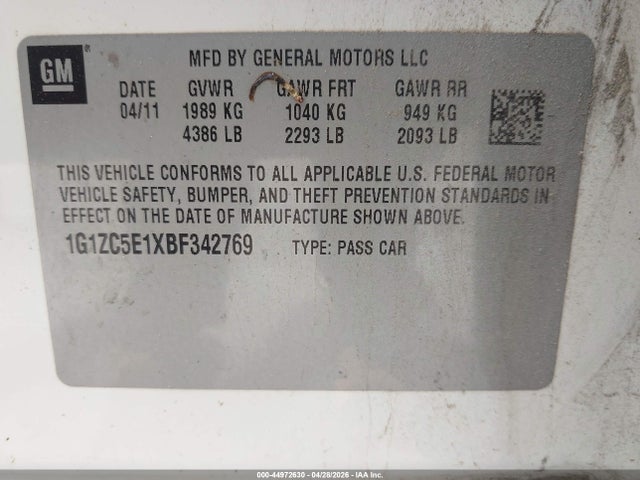 Продажа на аукционе авто 2011 Chevrolet Malibu 1lt, vin: 1G1ZC5E1XBF342769, номер лота: 44972630