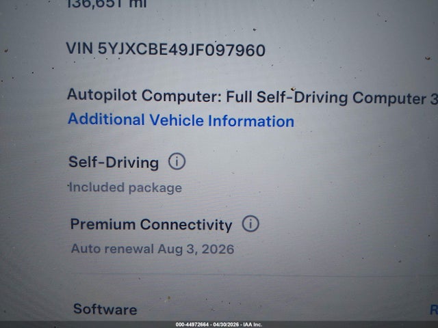 Aukcja sprzedaży 2018 Tesla Model X 100d/75d/p100d, vin: 5YJXCBE49JF097960, numer aukcji: 44972664