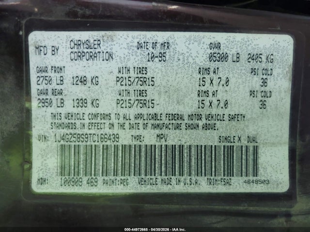 Продаж на аукціоні авто 1996 Jeep Grand Cherokee Laredo, vin: 1J4GZ58S9TC166439, номер лоту: 44972665