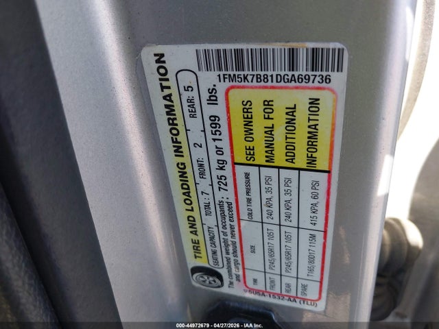 44972679 :رقم المزاد ، 1FM5K7B81DGA69736 vin ، 2013 Ford Explorer مزاد بيع