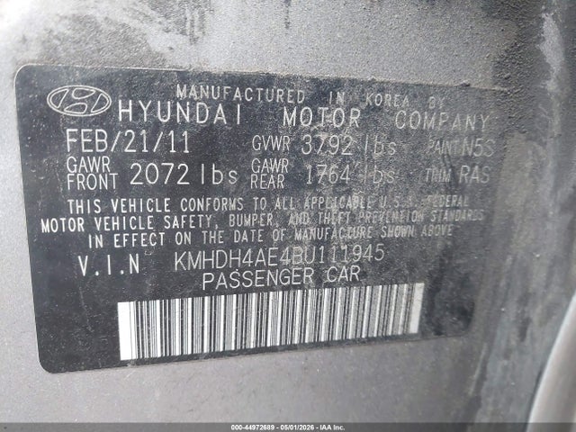 Продаж на аукціоні авто 2011 Hyundai Elantra Gls (ulsan Plant), vin: KMHDH4AE4BU111945, номер лоту: 44972689