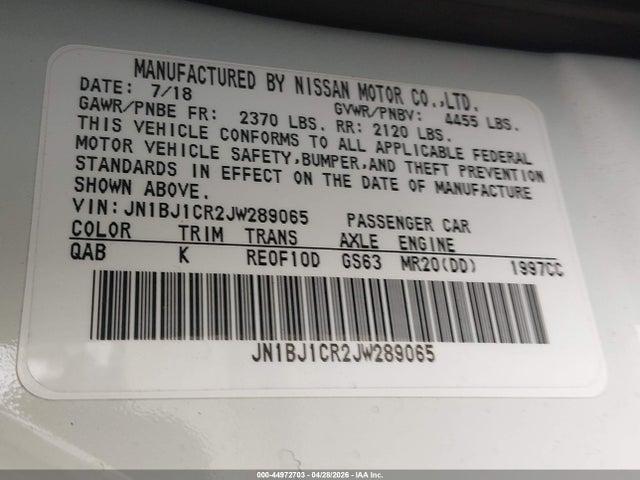 JN1BJ1CR2JW289065 Nissan Rogue Sport Sv