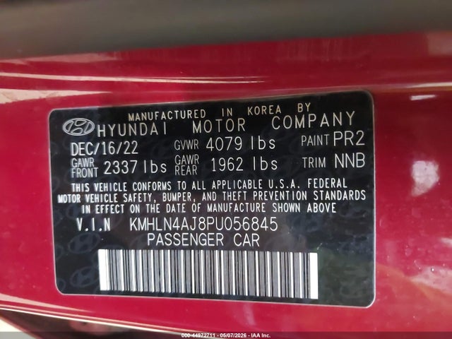 2023 Hyundai Elantra Hybrid Limited მანქანა იყიდება აუქციონზე, vin: KMHLN4AJ8PU056845, აუქციონის ნომერი: 44972711