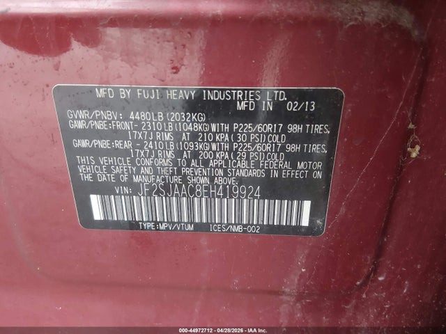 44972712 :رقم المزاد ، JF2SJAAC8EH419924 vin ، 2014 Subaru Forester 2.5i مزاد بيع