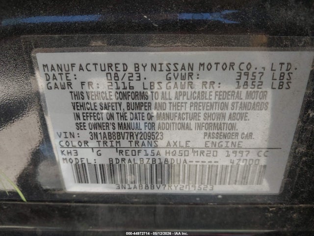 Продажа на аукционе авто 2024 Nissan Sentra S Xtronic Cvt, vin: 3N1AB8BV7RY209523, номер лота: 44972714