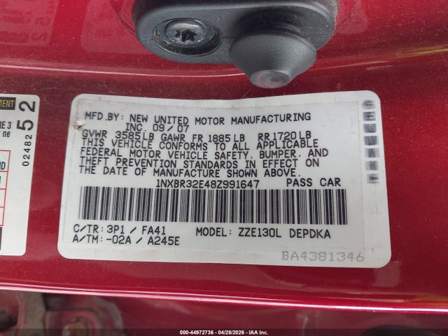 Продаж на аукціоні авто 2008 Toyota Corolla Ce, vin: 1NXBR32E48Z991647, номер лоту: 44972736