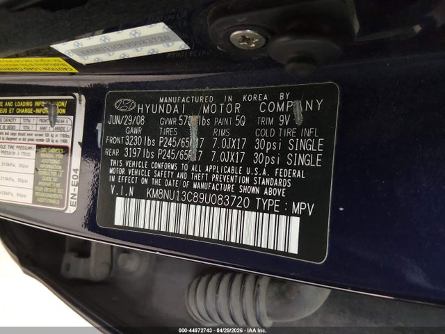 Продаж на аукціоні авто 2009 Hyundai Veracruz Gls, vin: KM8NU13C89U083720, номер лоту: 44972743