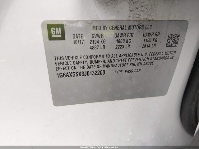 2018 Cadillac Cts Luxury მანქანა იყიდება აუქციონზე, vin: 1G6AX5SX3J0132200, აუქციონის ნომერი: 44972761