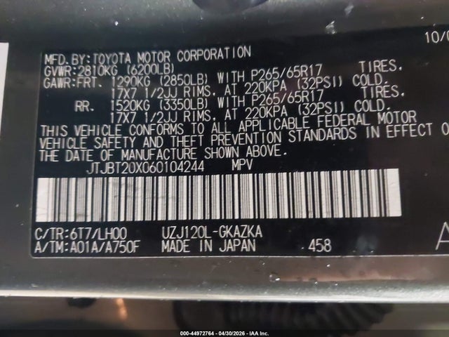 Продаж на аукціоні авто 2006 Lexus Gx 470, vin: JTJBT20X060104244, номер лоту: 44972764
