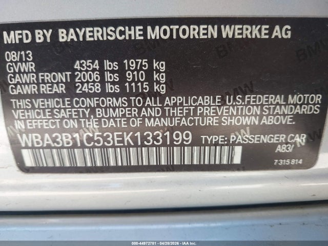 Продажа на аукционе авто 2014 Bmw 320i, vin: WBA3B1C53EK133199, номер лота: 44972781