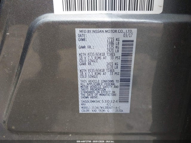 44972799 :رقم المزاد ، 5N1DL0MN5HC530324 vin ، 2017 Infiniti Qx60 مزاد بيع