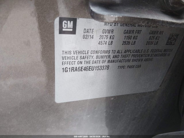Aukcja sprzedaży 2014 Chevrolet Volt, vin: 1G1RA6E46EU153378, numer aukcji: 44972809