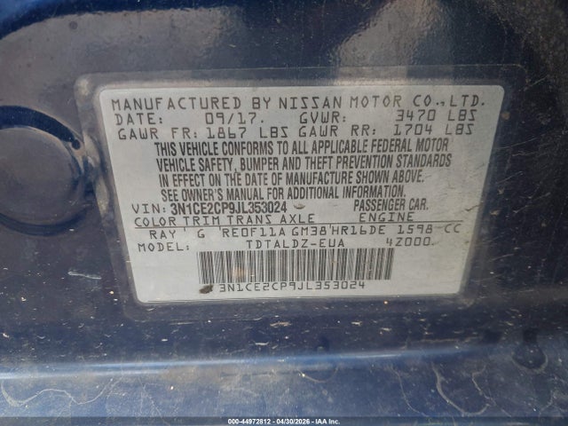 Продаж на аукціоні авто 2018 Nissan Versa Note Sv, vin: 3N1CE2CP9JL353024, номер лоту: 44972812