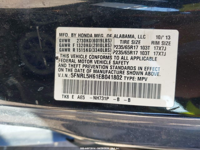 Honda Odyssey Ex-l 2014 5FNRL5H61EB041802 Image 9