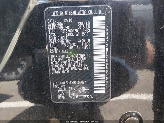 Продаж на аукціоні авто 2011 Infiniti Qx56, vin: JN8AZ2NFXB9502097, номер лоту: 44972832