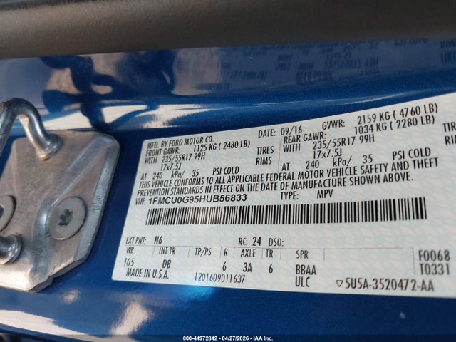 Auction sale of the 2017 Ford Escape Se, vin: 1FMCU0G95HUB56833, lot number: 44972842