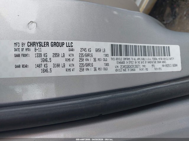 44972858 :رقم المزاد ، 2C4RDGBGXCR139271 vin ، 2012 Dodge Grand Caravan Se/avp مزاد بيع