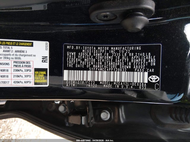 2023 Toyota Corolla Se მანქანა იყიდება აუქციონზე, vin: 5YFP4MCE4PP139632, აუქციონის ნომერი: 44972865