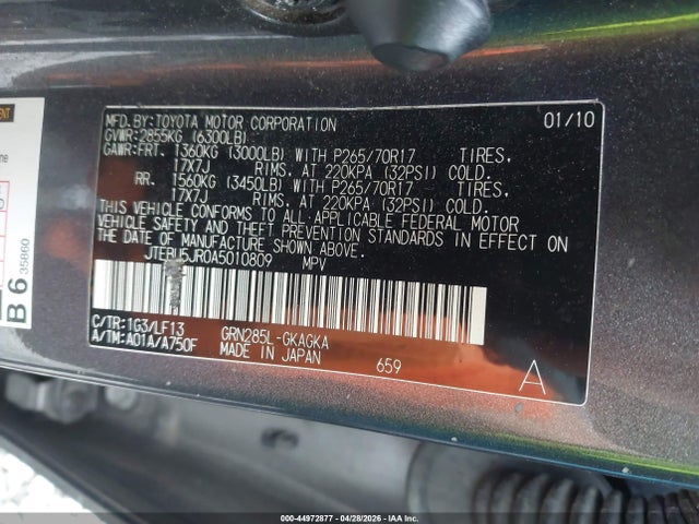 44972877 :رقم المزاد ، JTEBU5JR0A5010809 vin ، 2010 Toyota 4runner Sr5 V6 مزاد بيع