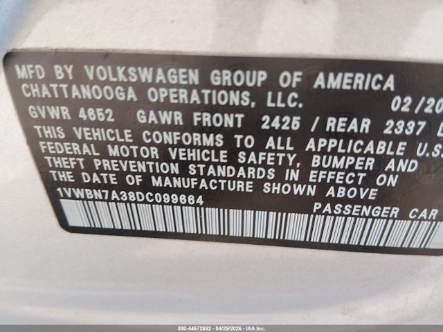 Продаж на аукціоні авто 2013 Volkswagen Passat 2.0l Tdi Se, vin: 1VWBN7A38DC099664, номер лоту: 44972892