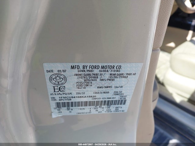 Aukcja sprzedaży 2008 Ford Escape Limited, vin: 1FMCU94168KA15820, numer aukcji: 44972907