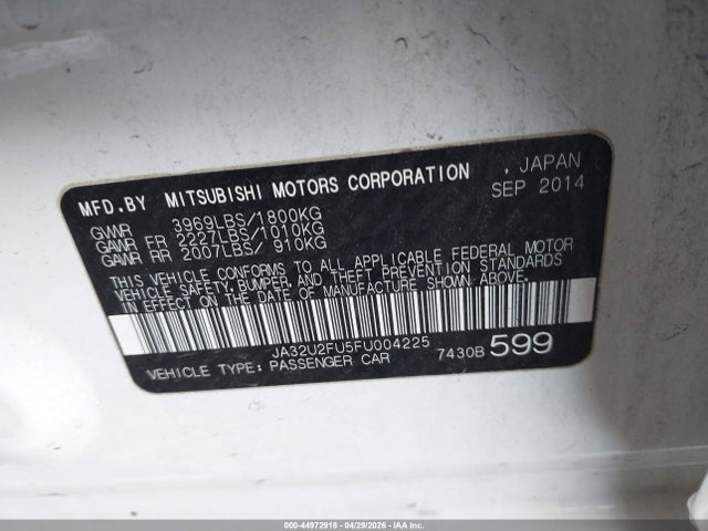 Aukcja sprzedaży 2015 Mitsubishi Lancer Es, vin: JA32U2FU5FU004225, numer aukcji: 44972918