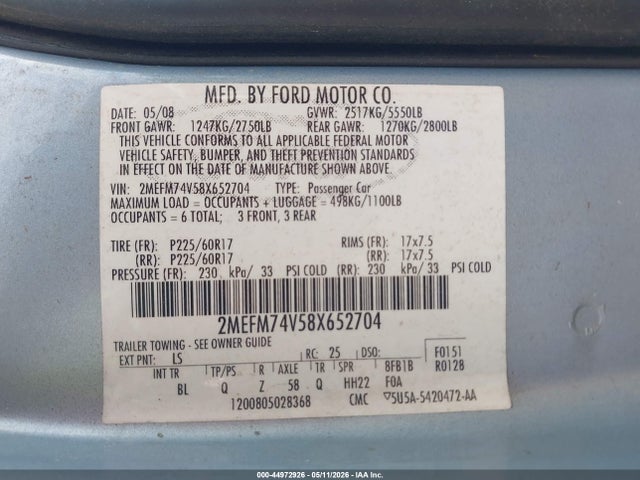 Продаж на аукціоні авто 2008 Mercury Grand Marquis Gs, vin: 2MEFM74V58X652704, номер лоту: 44972926