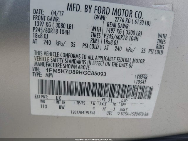 Ford EXPLORER XLT 2017 1FM5K7D89HGC85093 Image 9