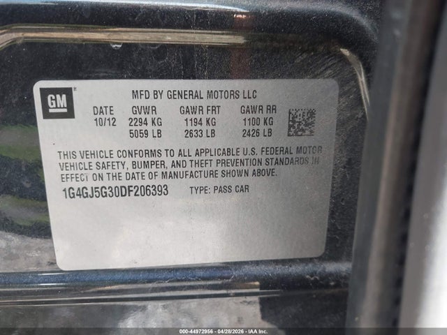 44972956 :رقم المزاد ، 1G4GJ5G30DF206393 vin ، 2013 Buick Lacrosse Touring Group مزاد بيع