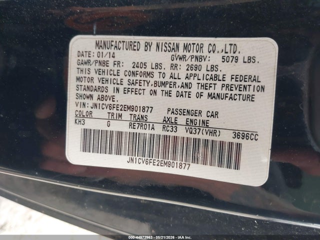 Aukcja sprzedaży 2014 Infiniti Q60, vin: JN1CV6FE2EM901877, numer aukcji: 44972963