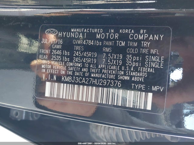 44972991 :رقم المزاد ، KM8J3CA27HU297376 vin ، 2017 Hyundai Tucson Sport مزاد بيع