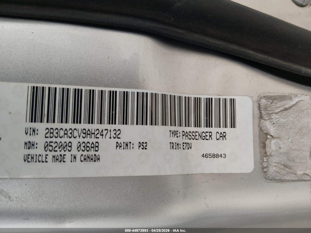 44972993 :رقم المزاد ، 2B3CA3CV9AH247132 vin ، 2010 Dodge Charger Sxt مزاد بيع