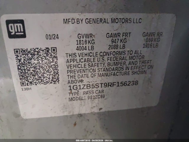 Aukcja sprzedaży 2024 Chevrolet Malibu Fwd Ls, vin: 1G1ZB5ST9RF156238, numer aukcji: 44973010
