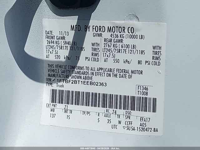 1FTBF2BT1EEB02363 Ford F-250 Xl