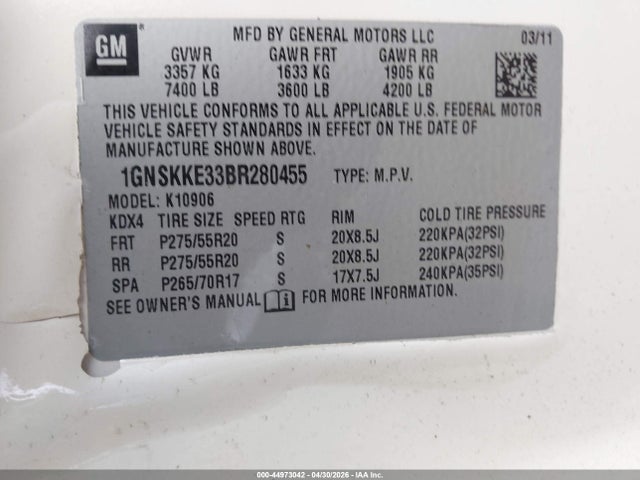 Продажа на аукционе авто 2011 Chevrolet Suburban 1500 Ltz, vin: 1GNSKKE33BR280455, номер лота: 44973042