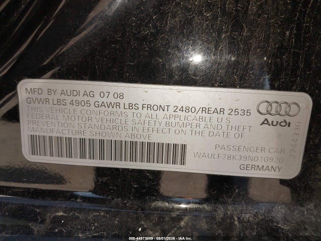 Aukcja sprzedaży 2009 Audi A4 2.0t Premium, vin: WAULF78K39N010920, numer aukcji: 44973049