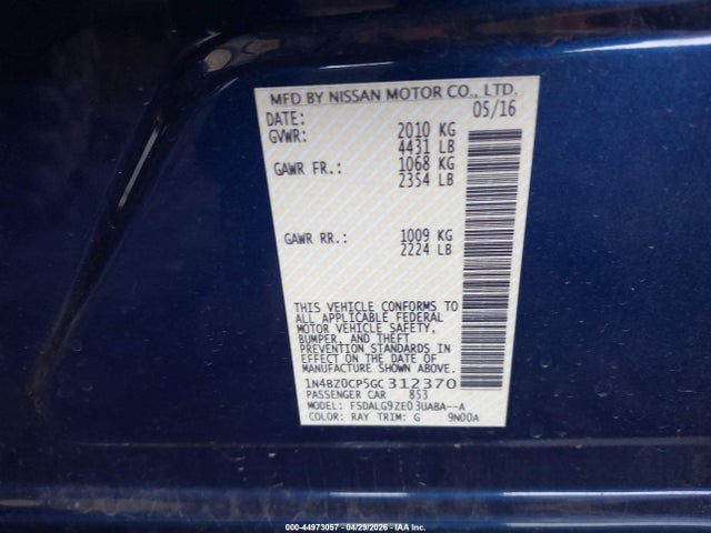 1N4BZ0CP5GC312370 Nissan Leaf Sl