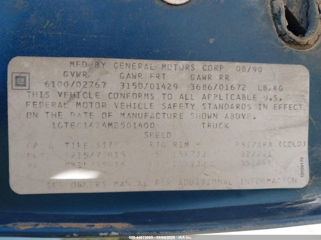 Продаж на аукціоні авто 1991 Gmc Sierra C1500, vin: 1GTEC14Z4ME501400, номер лоту: 44973065