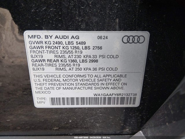 Aukcja sprzedaży 2024 Audi Q5 Premium 45 Tfsi S Line Quattro, vin: WA1GAAFY6R2132738, numer aukcji: 44973066