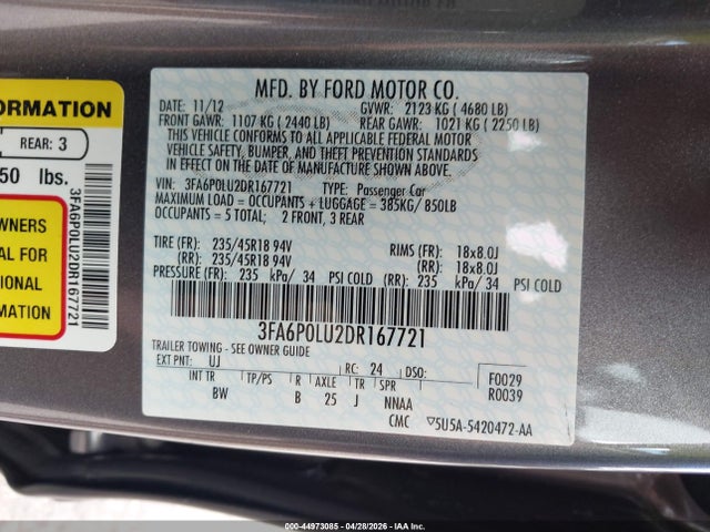 Aukcja sprzedaży 2013 Ford Fusion Hybrid Se, vin: 3FA6P0LU2DR167721, numer aukcji: 44973085