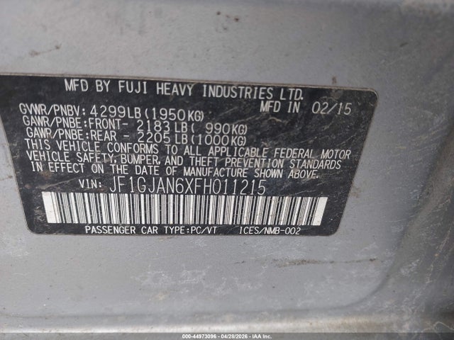 44973096 :رقم المزاد ، JF1GJAN6XFH011215 vin ، 2015 Subaru Impreza 2.0i Limited مزاد بيع