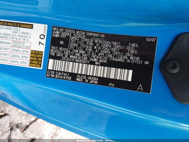 Продаж на аукціоні авто 2008 Toyota Fj Cruiser, vin: JTEZU11F18K003019, номер лоту: 44973102