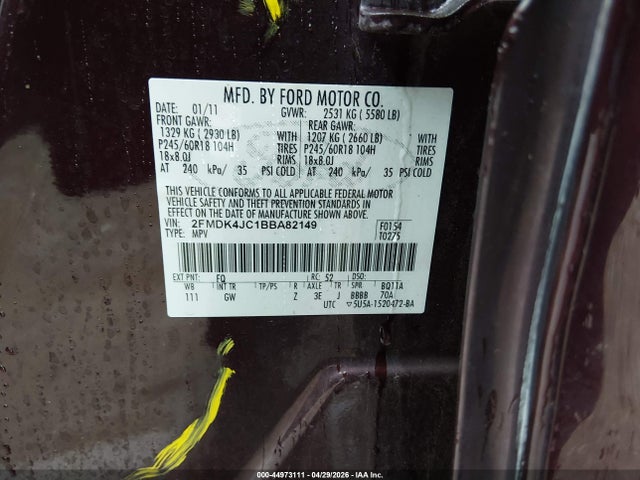 Продаж на аукціоні авто 2011 Ford Edge Sel, vin: 2FMDK4JC1BBA82149, номер лоту: 44973111